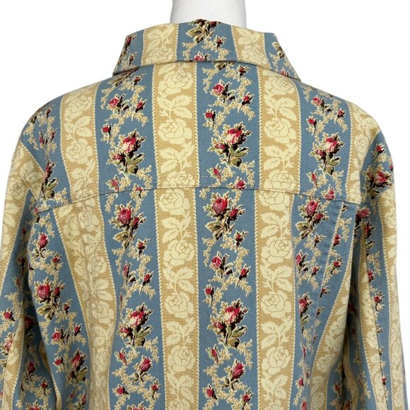 Denim & Co Vintage Striped Floral Denim Jean Jacket (M) - Picture 10 of 15